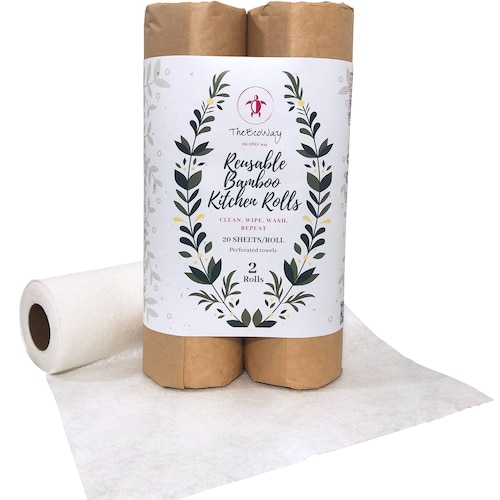 Reusable Paper Towels Washable Kitchen Roll made from Bamboo 2 x 40 Sheet Rolls 