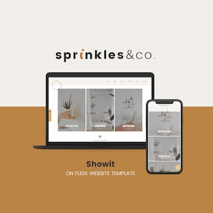 May include: A laptop and a mobile phone displaying a website for a business called "sprinkles&co." The website has a menu with links to "Styling Tips", "Portfolio", and "Inspiration".