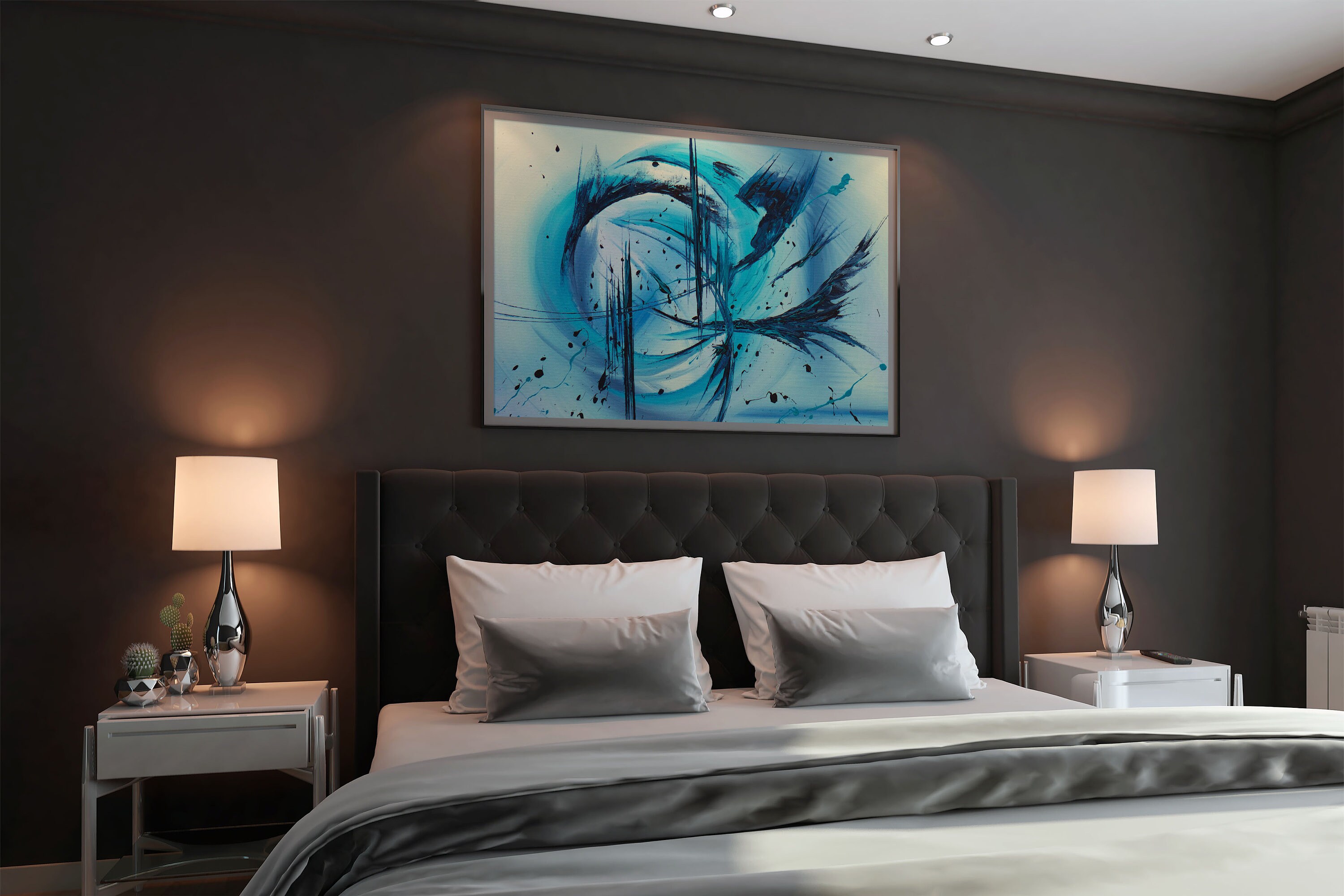 Downloadable Abstract Art Turquoise and Navy Blue Wall Decor Etsy