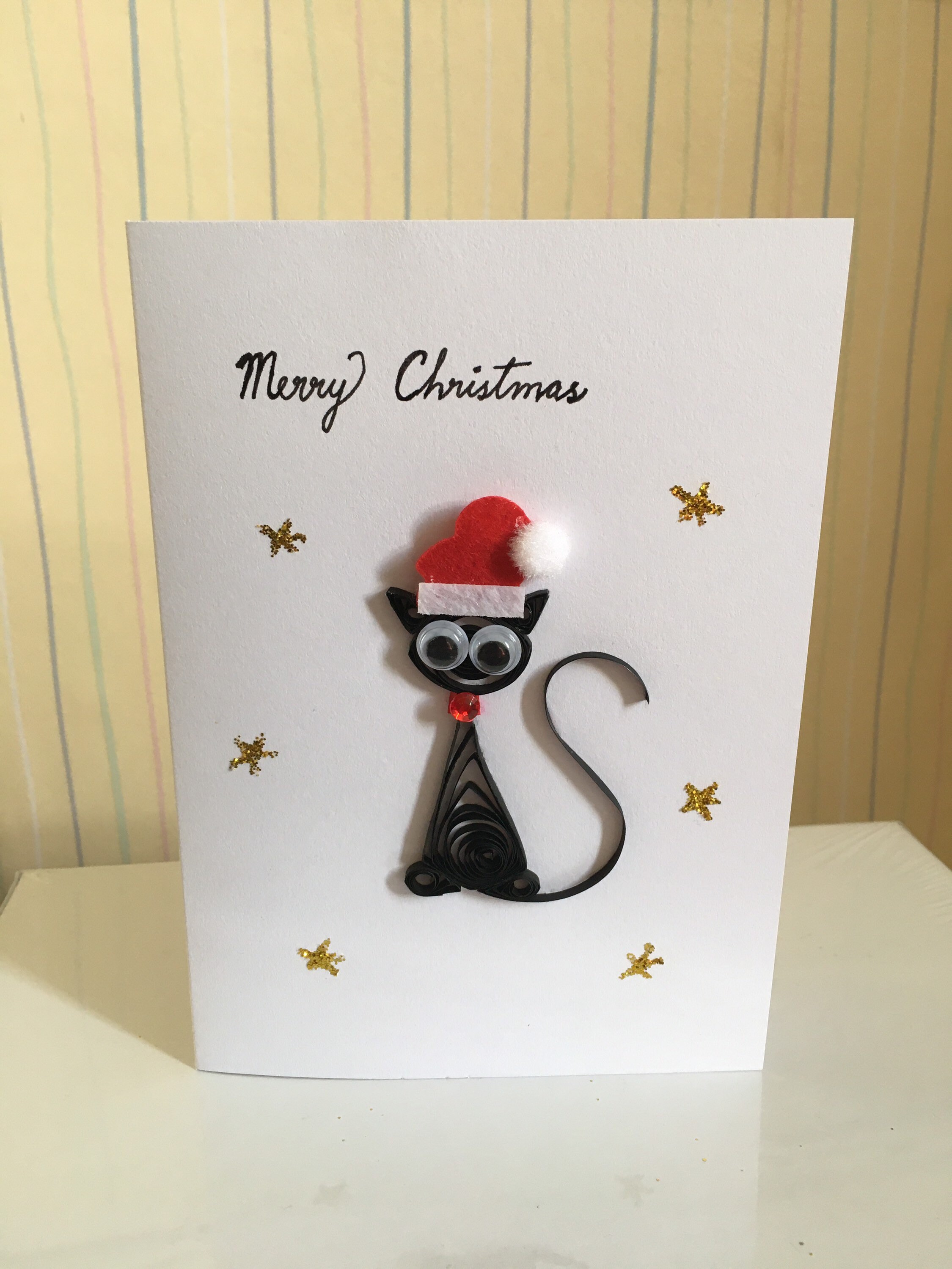 Handmade quilling Christmas greeting cat cards/ quilled cat Etsy