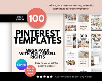 100 Pinterest Canva Templates: PLR Resell Rights