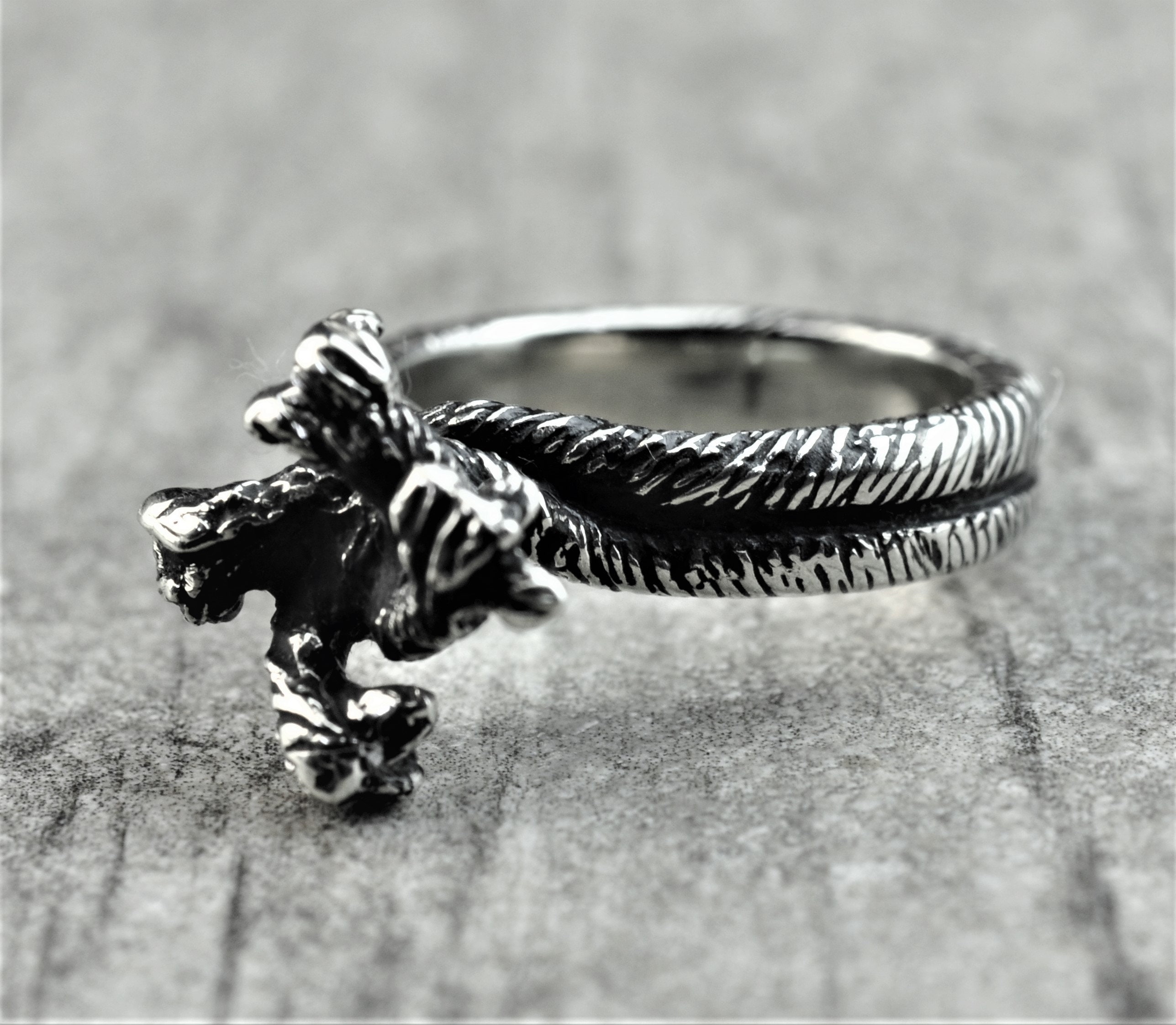 Goth engagement ring Promise ring for him Nature ring Etsy