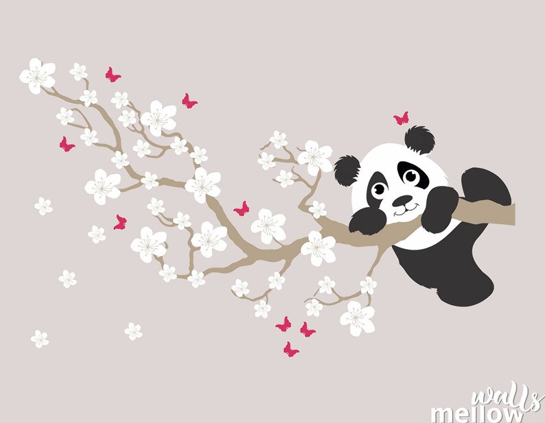 Cherry Blossom Wall Decal With Panda Colorful Wall Decals Etsy