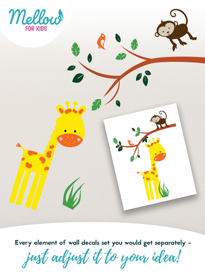 Safari Jungle Wall Decal With Tree Colorful Wall Decals Etsy