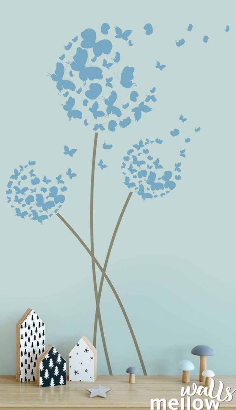 Butterfly Dandelion Wall Decal Colorful Wall Decals Nursery Etsy