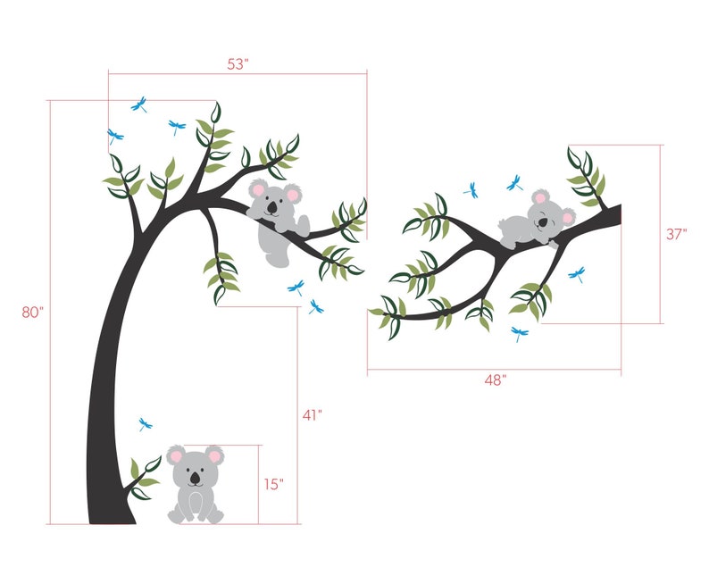 Koala Bear Tree and Branch Wall Decal Colorful Wall Decals Etsy