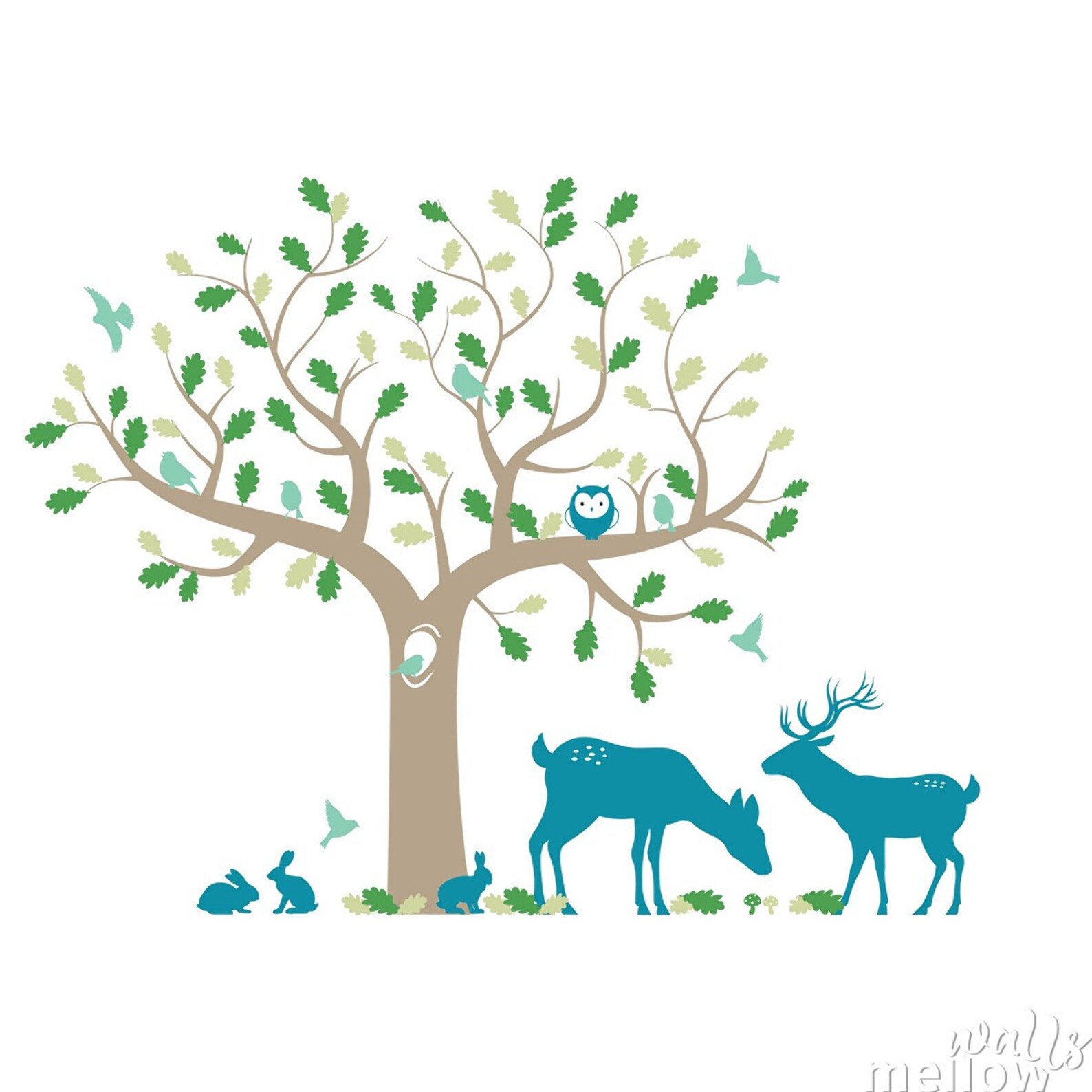 Tree Decal Woodland Nursery Wall Decal Colorful Wall Decals Etsy
