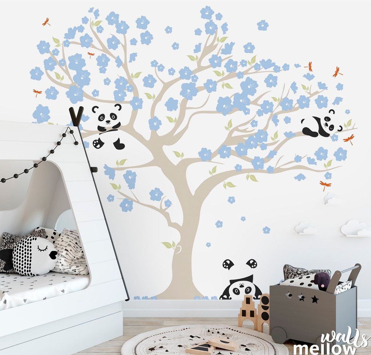 Cherry Blossom Wall Decal Playful Pandas in Cherry Blossom Etsy