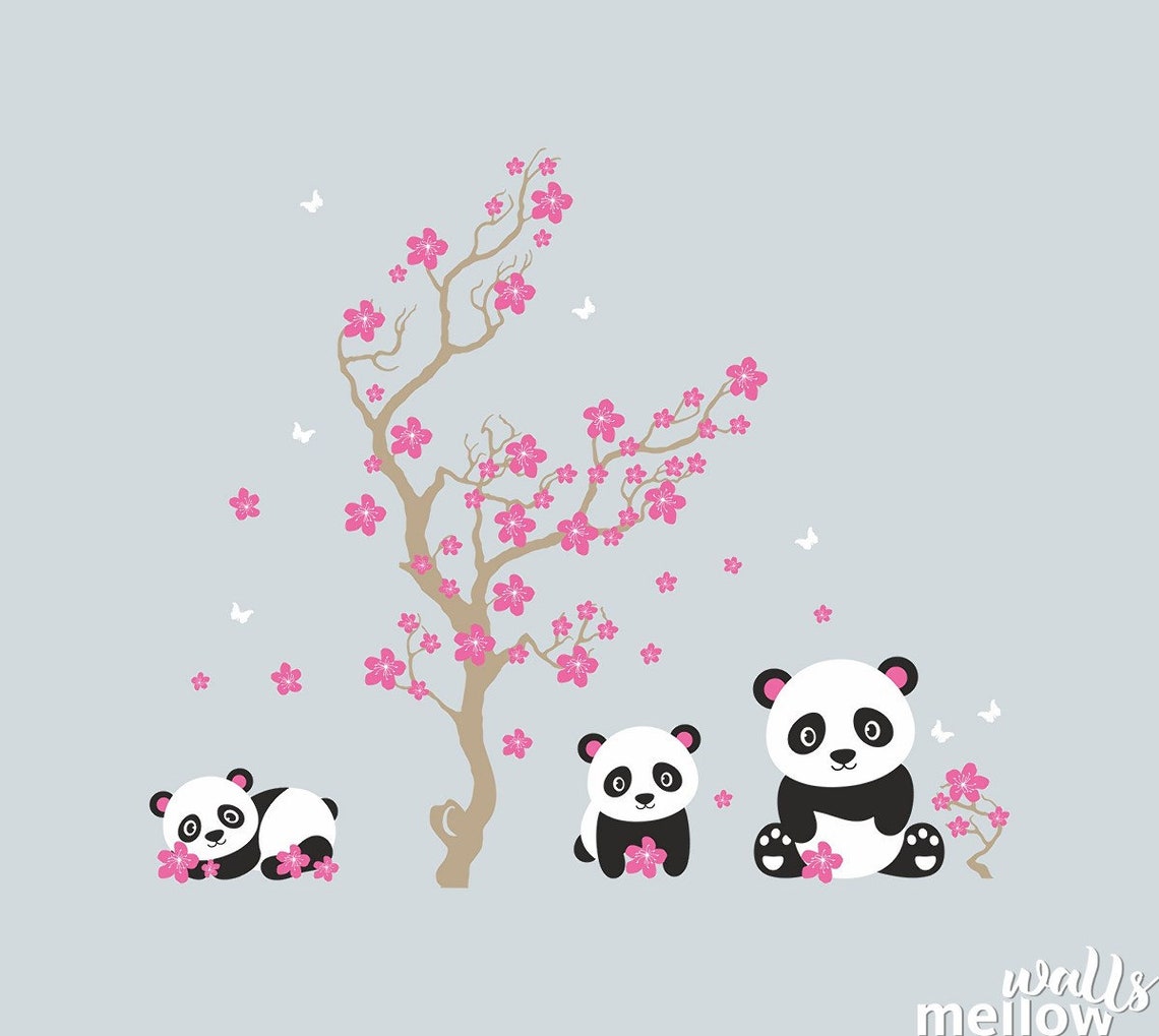 Pandas and Cherry Blossom Tree Panda Decals for Kids Wall Etsy