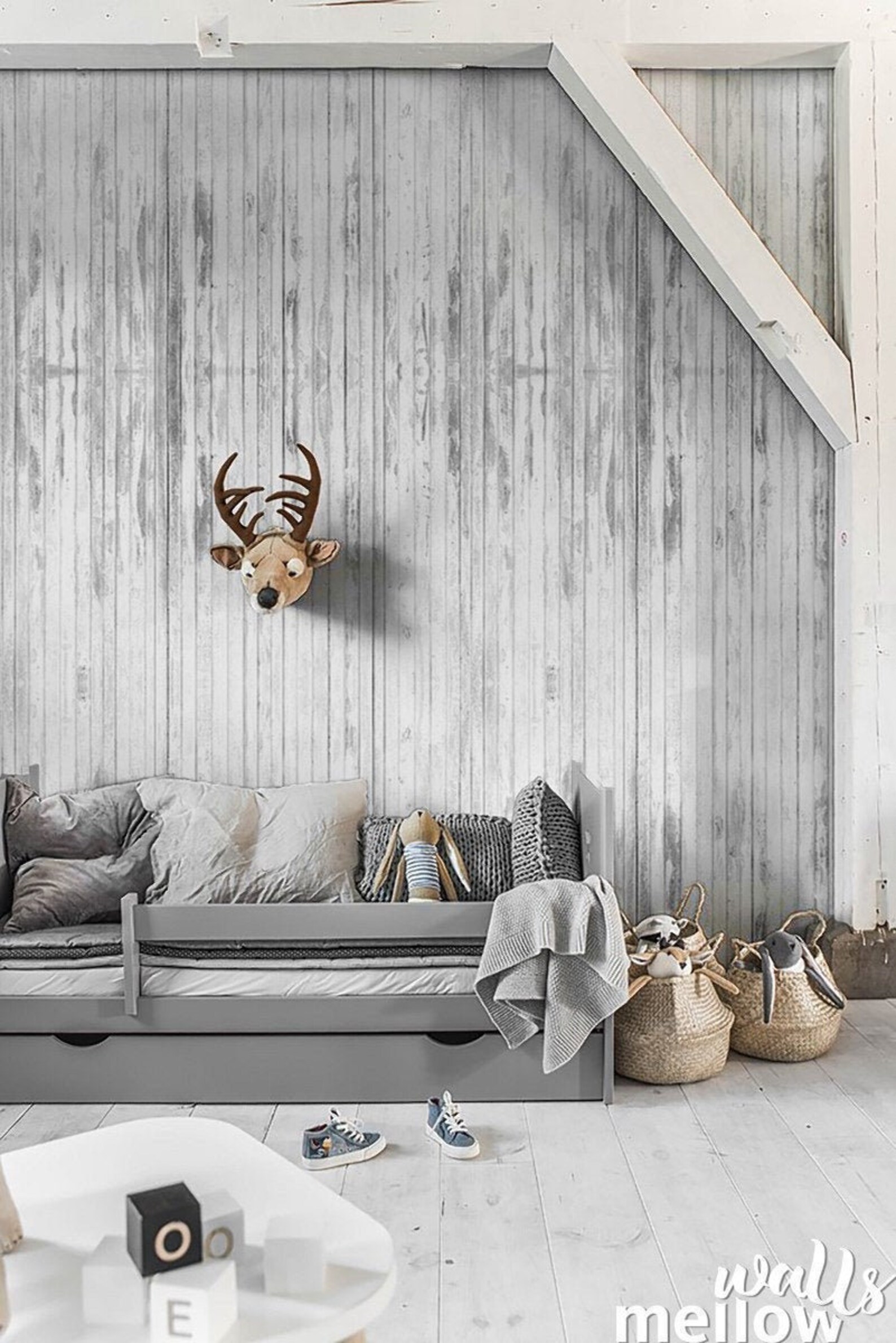 White Wood Removable Wallpaper Reclaimed Barn Wood Wall Etsy
