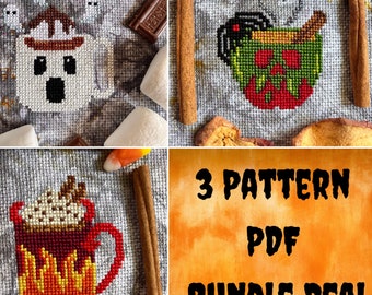 Korsstygnsmönsterpaket med läskigt kafé och Halloween - Ladda ner PDF direkt