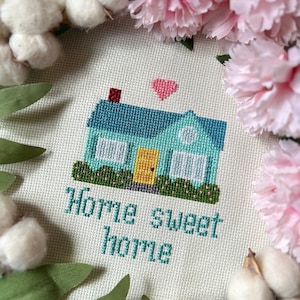 Home Sweet Home Modèle de point de croix - Téléchargement instantané au format PDF, cadeau de pendaison de crémaillère, cadeau pour une nouvelle maison