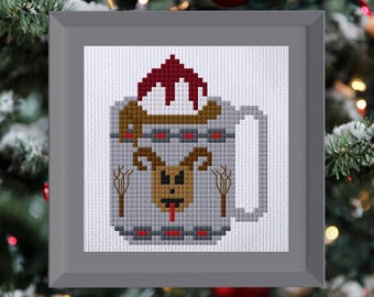 Krampus Hot Cocoa Cross Stitch Pattern PDF - Digital Download - Christmas Cross Stitch Pattern - Christmas Ornament