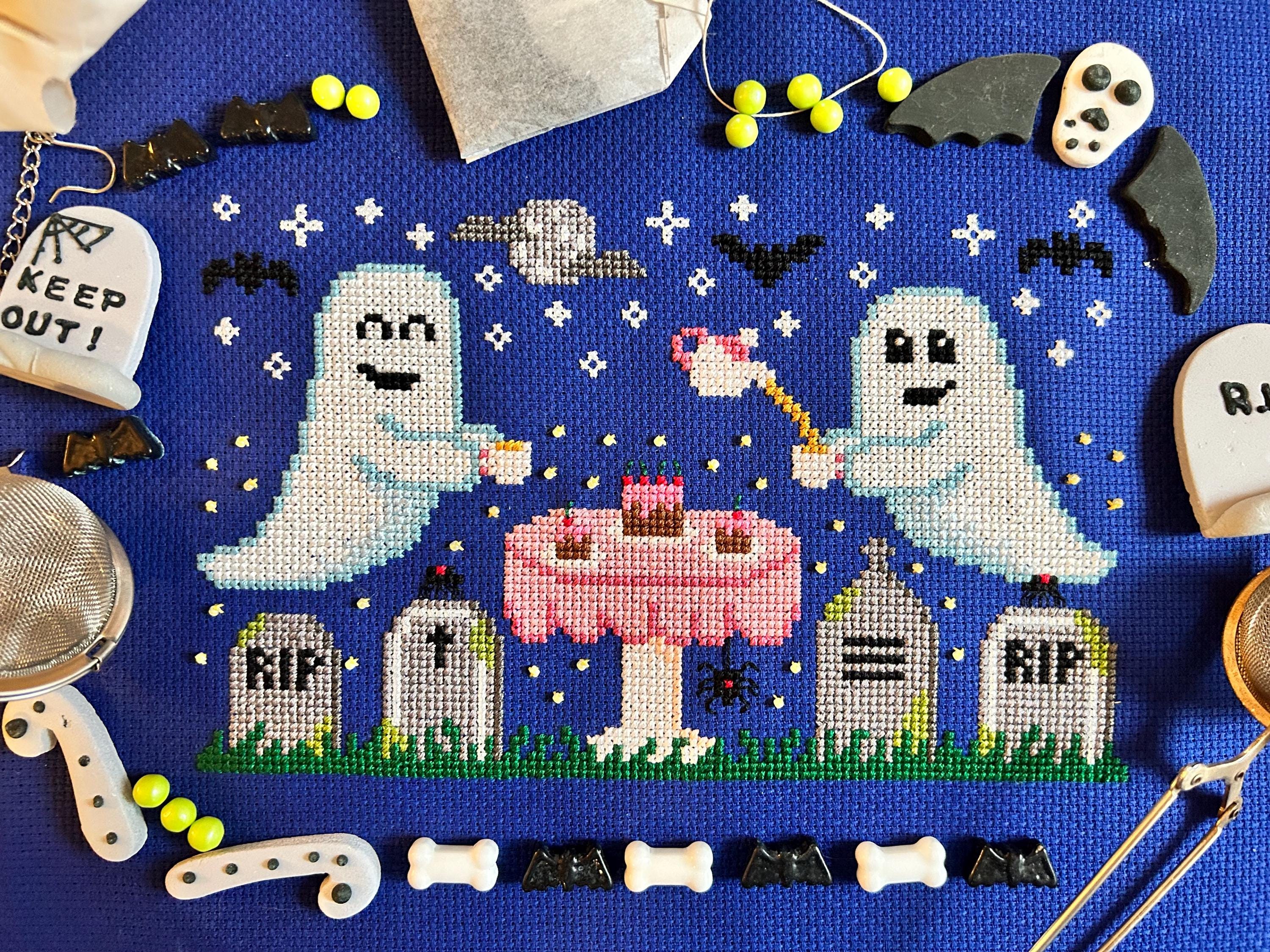 Spooky Ghosts Tea Party - Halloween Cross Stitch PDF Pattern - Digital ...