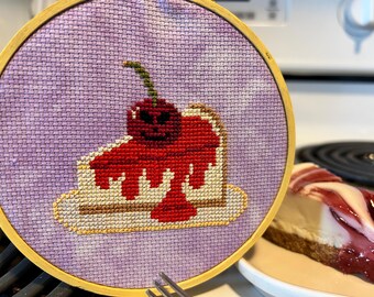 Spooky Cherry Cheesecake Cross Stitch Pattern PDF - Instant Digital Download - Spooky Dessert Cross Stitch - Halloween