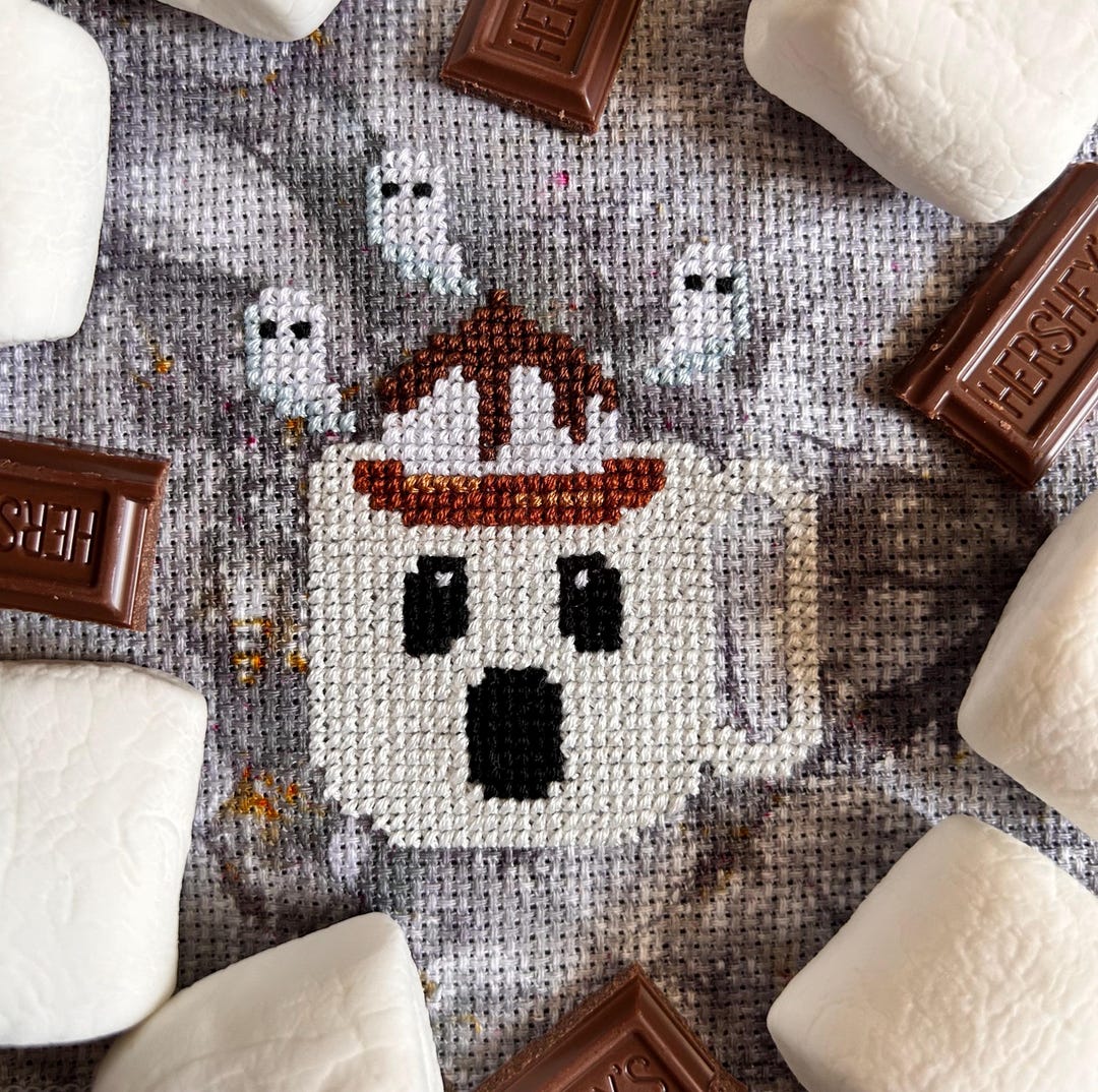 Spooky Halloween Hot Chocolate Ghost Cross Stitch Pattern - Instant ...