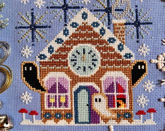 Festive New Year's Gingerbread House Celebration Cross Stitch Pattern - Instant Download PDF - Spooky Gingerbread House
