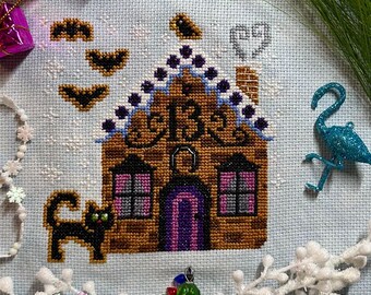 Spooky Christmas Friday the 13th Gingerbread House Cross Stitch Pattern - PDF Instant Download