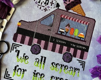 Spooky Halloween Ice Cream Truck Cross Stitch Pattern - Goth Cross Stitch - Witchy  Instant Download PDF
