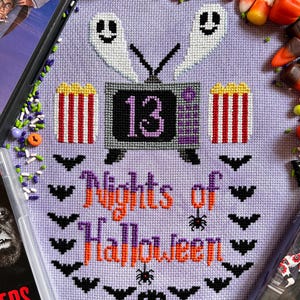 Retro Halloween Television Cross Stitch Pattern - PDF Download - Halloween Cross Stitch - Ghost Cross Stitch