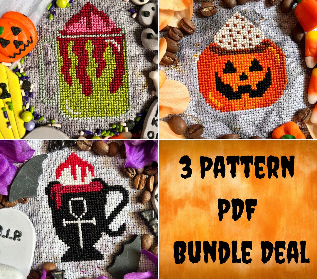 Creepy Coffee Halloween Cross Stitch Pattern Bundle - 3 PDF Patterns - Etsy