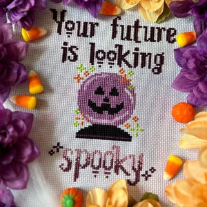 Spooky Halloween Crystal Ball Cross Stitch Pattern - Instant Download PDF - Neon Goth Cross Stitch - Witch Cross Stitch