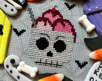 Spooky Halloween Skull Ice Cream Cross Stitch Pattern - Instant Download PDF