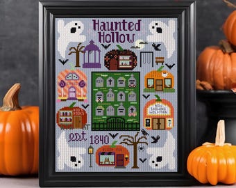 Halloween Village Cross Stitch Stitch-a-long PDF - Digital Download SAL