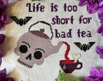 Halloween Spooky Tea Cross Stitch Pattern - Instant Download PDF