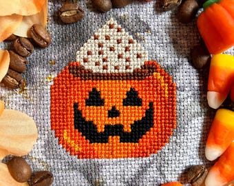 Halloween Pumpkin Spice Cross Stitch Pattern - Digital Download PDF