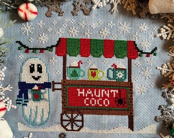 Spooky Christmas Hot Coco Stand Cross Stitch Pattern PDF - Digital Download, Ghost Cross Stitch, Winter Cross Stitch, Hot Chocolate