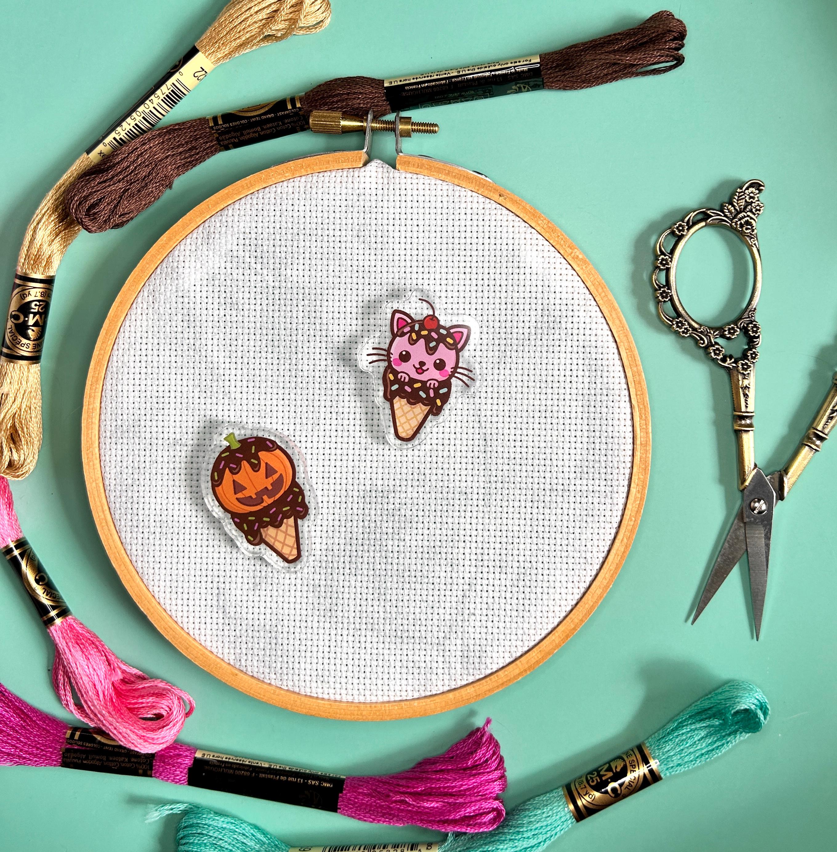 Ice Cream Needle Minders - Halloween Needle Minder - Summerween - Pumpkin Needle Minder - Cat Needle Minder - Kawaii Needle Minder