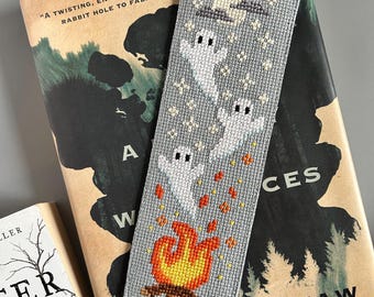 Fireside Phantoms Cross Stitch Bookmark Pattern PDF - Digital Download - Spooky Halloween Autumn Winter Bookmark Cross Stitch Pattern