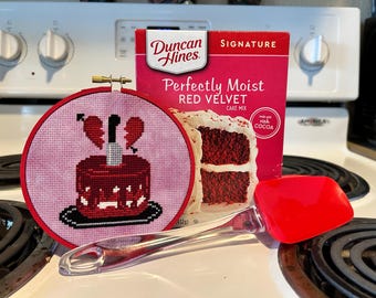 Spooky Valentine's Day Cake Cross Stitch Pattern - PDF Digital Download - Valloween Cross Stitch - Baking Cross Stitch - Cozy Mystery Reader
