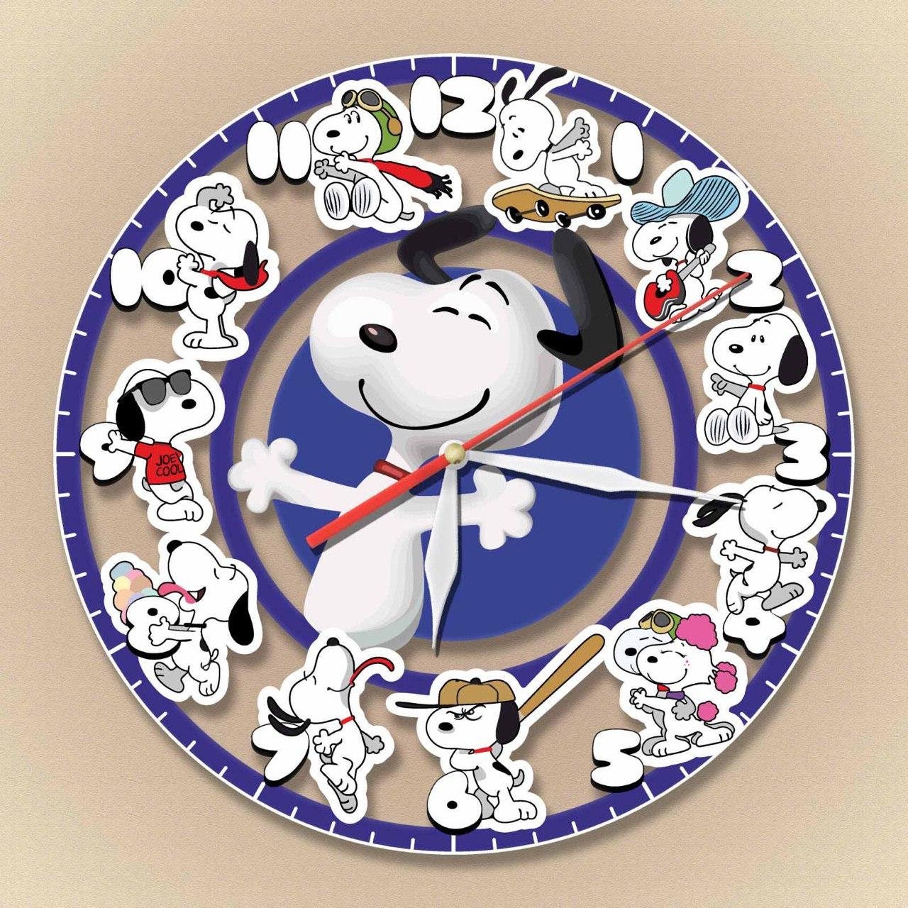 Snoopy Wanduhr aus Holz Cartoon Charlie Brown Disney Uhr Etsy