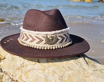 Boho Fedora Hat, Brown Festival Hat, Women/Men