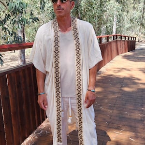Boho Men's Kimono Robe | Handmade Hooded Kaftan | Festival Beachwear Cover Up