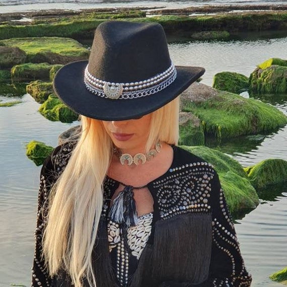 Fedora hat for women, Boho hat,Black fedora ,Styelish hat ,Festival hat,Unisex hat,Felt hat