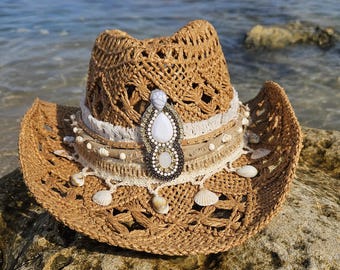 Ladies Boho Beach Sequin Straw Hat Lace Beach Panama Hat Vacation Sun Hat Personalized Luxe  main image 4