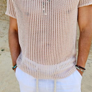 Men’s Mesh Festival Shirt | Handmade Sheer Summer Top | See-Through Boho Beachwear