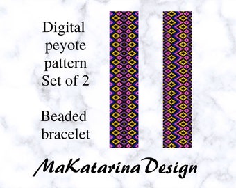 DIGITAL Peyote Pulsera Patrón Conjunto de 2, Patrón de cuentas, Patrón de cuentas de semillas, Tutoriales de cuentas