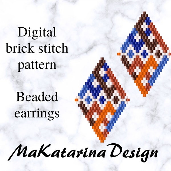 DIGITAL Beaded Dangling Earrings, Brick Stitch Pattern, Ornamental Jewelry, Seed Bead Pattern