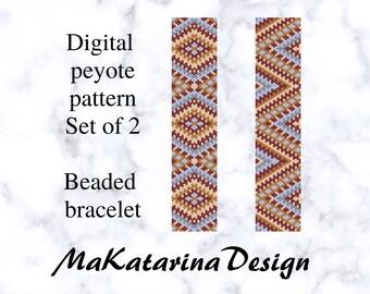DIGITAL Peyote Bracelet Pattern Set de 2, Conception géométrique, Motif de perles de rocaille, Tutoriels de perles