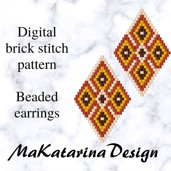 DIGITAL Beaded Dangle Drop Earrings Pattern, Brick Stitch Pattern, Ornamental Jewelry