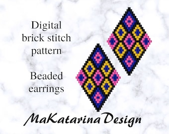 DIGITAL Beaded Dangle Drop Earrings Pattern, Brick Stitch Pattern, Beading Tutorials