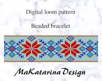 Patrón DIGITAL de pulsera con cuentas navideñas, tutorial de cuentas, motivo de invierno, diseño de copo de nieve