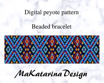 DIGITAL Peyote Bracelet Pattern, Boho Geometric Pattern, Beadwork Tutorial, Odd Count Peyote