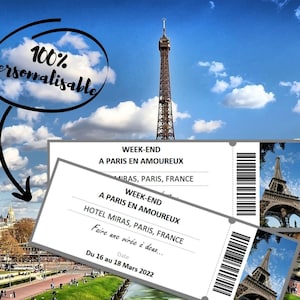 Carte cadeau week-end personnalisable  - surprise personnalisée annonce  vacances séjour cadeau noel