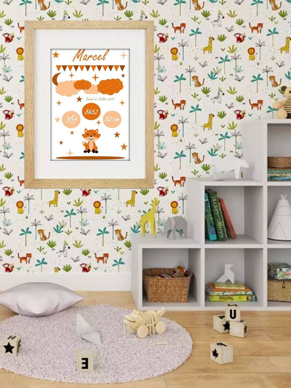 Affiche Personnalisée Prénom, Idée de Cadeau Naissance, Décoration Personnalisable Chambre Bébé, Enf