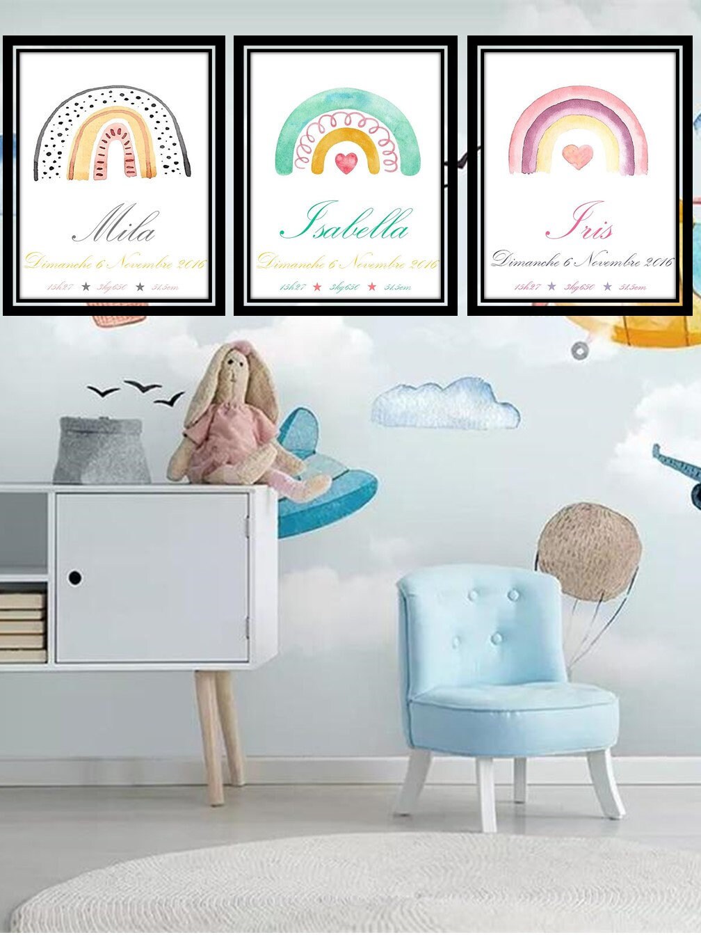 Affiche Personnalisée Prénom, Idée de Cadeau Naissance Personnalisé, Décoration Chambre Bébé, Enfant